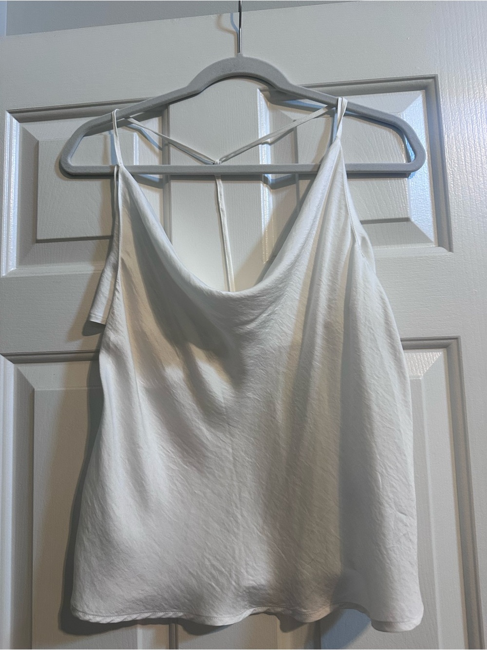 Vestique white satiny cowl neck tank